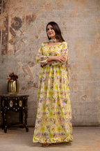 Printed Gown with Round Neck