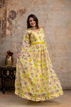 Printed Gown with Round Neck