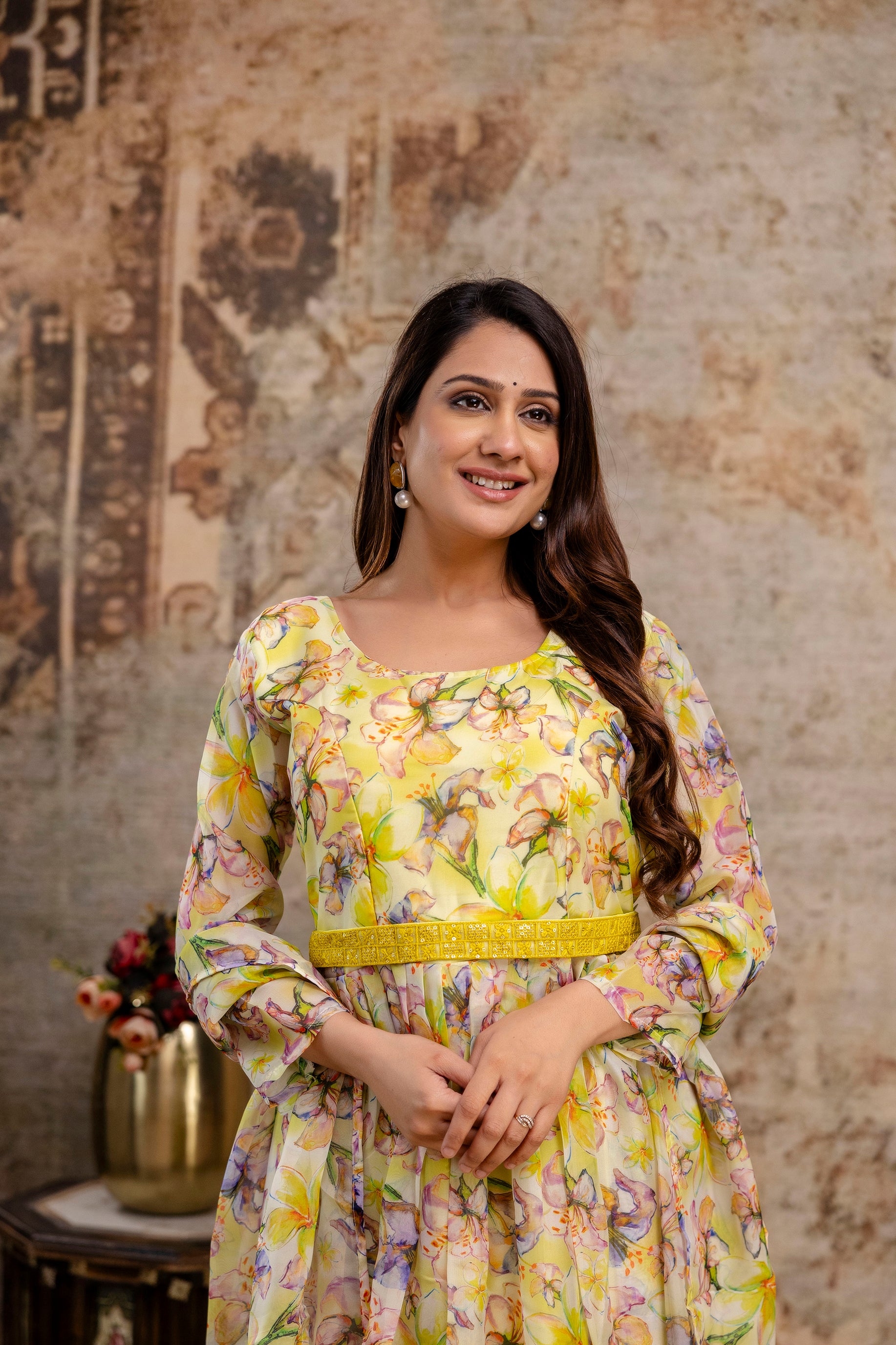 Printed Gown with Round Neck