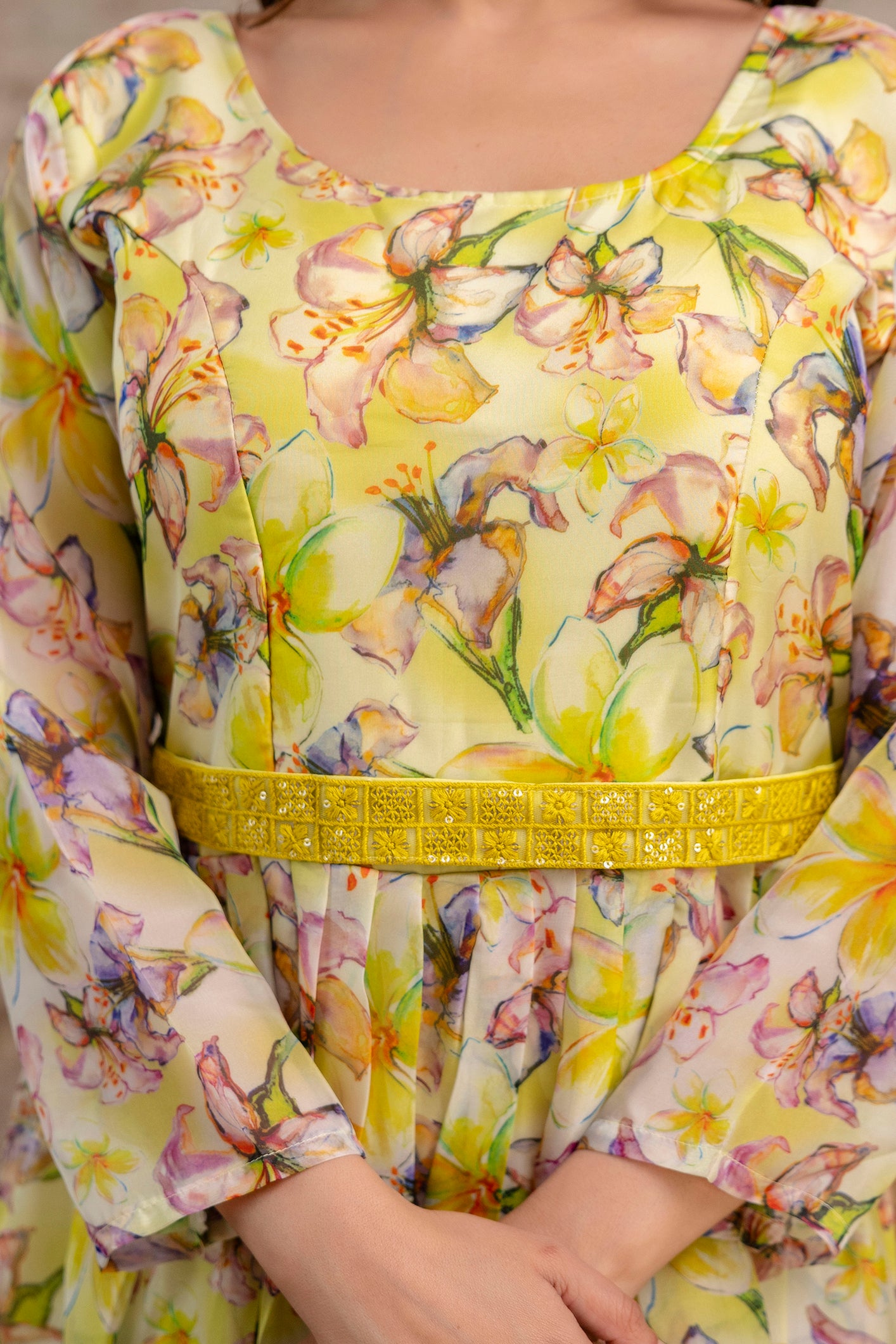 Printed Gown with Round Neck