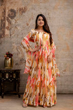 Printed Gown with Round Neck