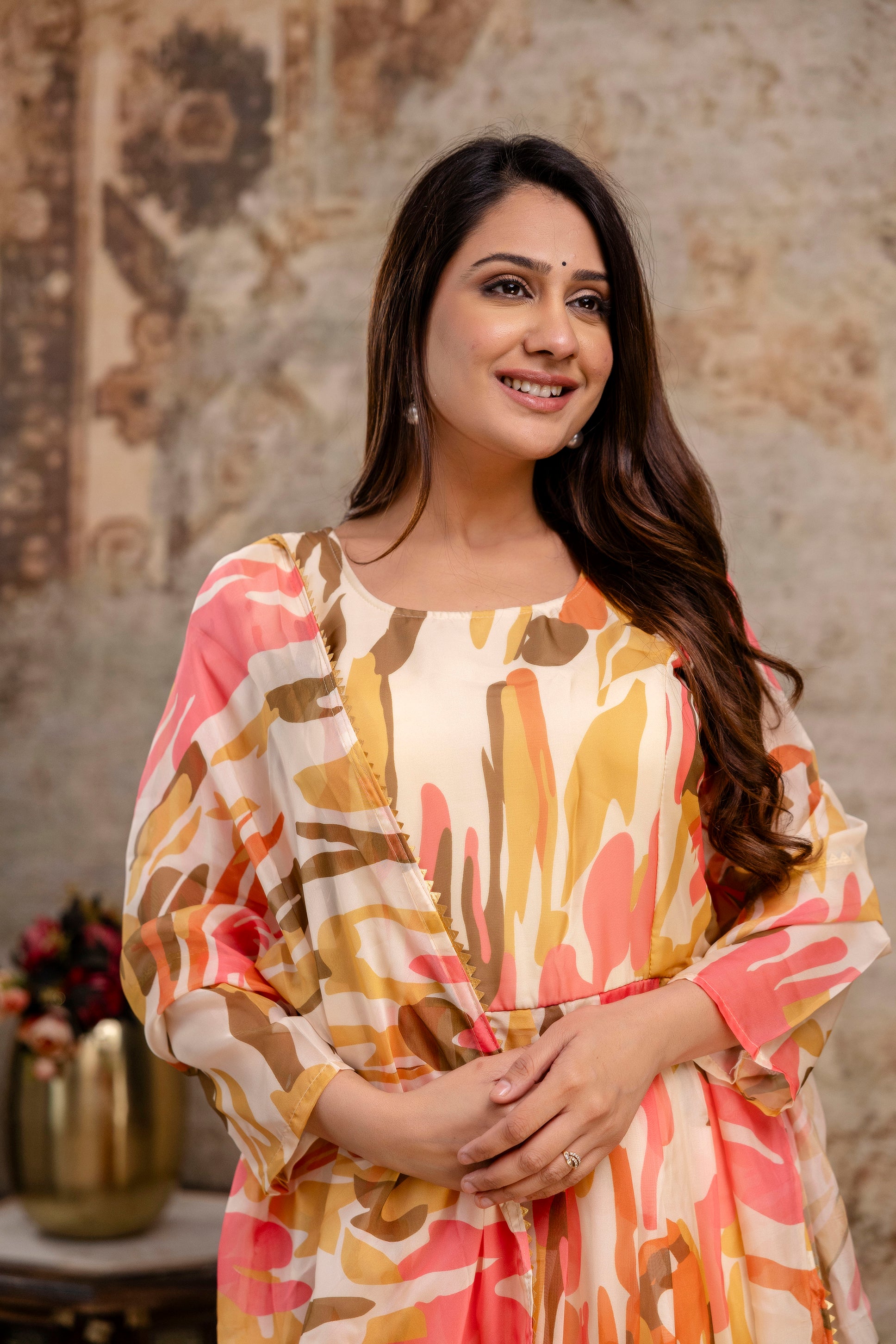 Printed Gown with Round Neck