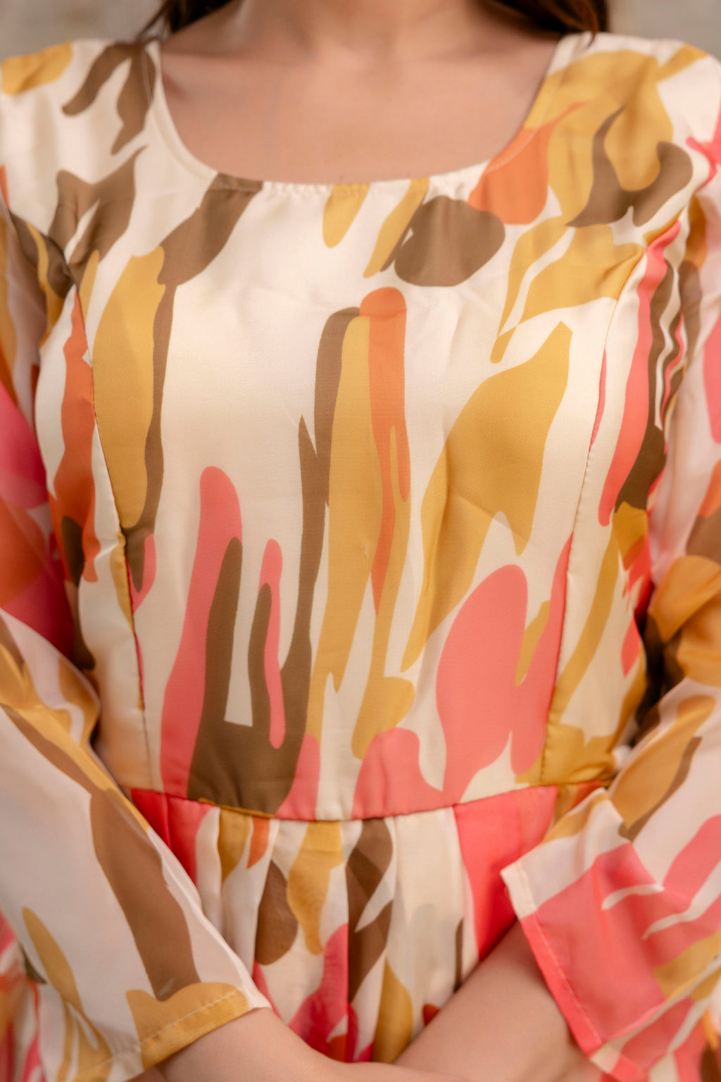 Printed Gown with Round Neck