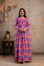 Printed Gown with Round Neck