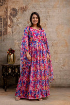 Printed Gown with Round Neck