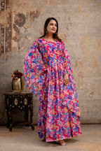 Printed Gown with Round Neck