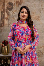 Printed Gown with Round Neck