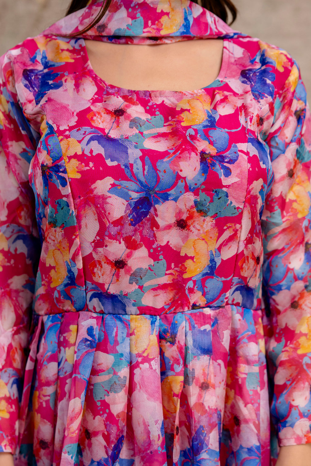 Printed Gown with Round Neck