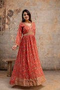 "Printed Gown with Sequence Jari Work