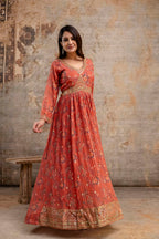 "Printed Gown with Sequence Jari Work