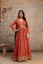 "Printed Gown with Sequence Jari Work