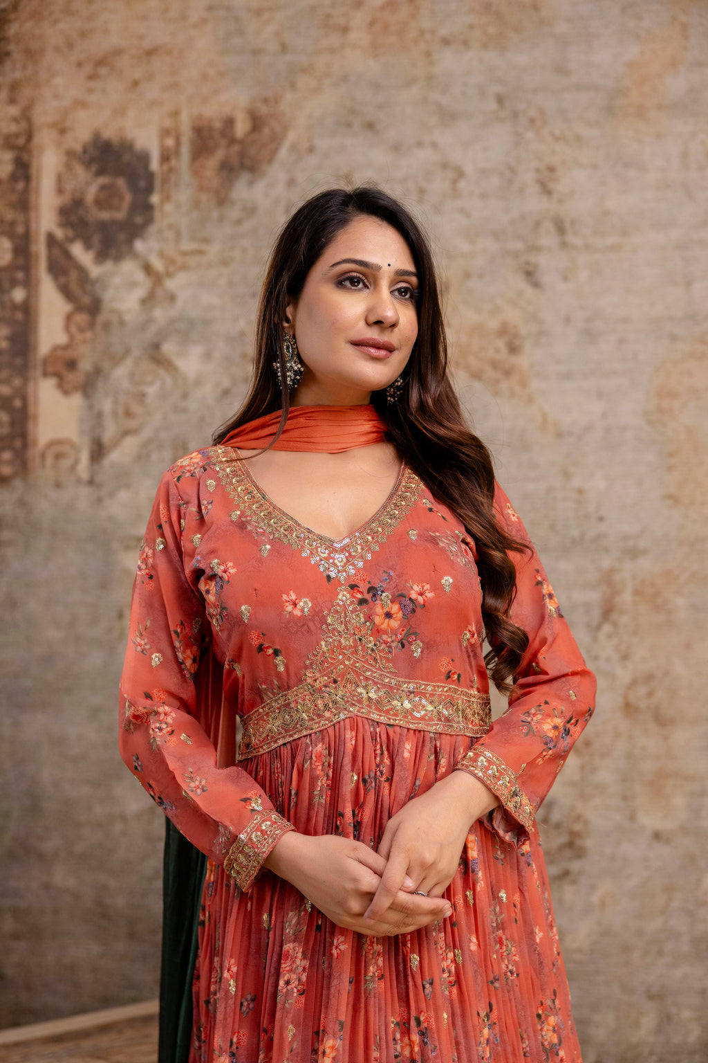 "Printed Gown with Sequence Jari Work