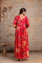 Printed Frock with Resham Work V-Neck