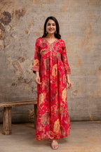 Printed Frock with Resham Work V-Neck