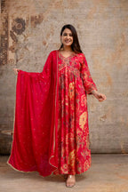 Printed Frock with Resham Work V-Neck