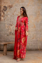 Printed Frock with Resham Work V-Neck