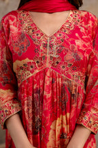 Printed Frock with Resham Work V-Neck