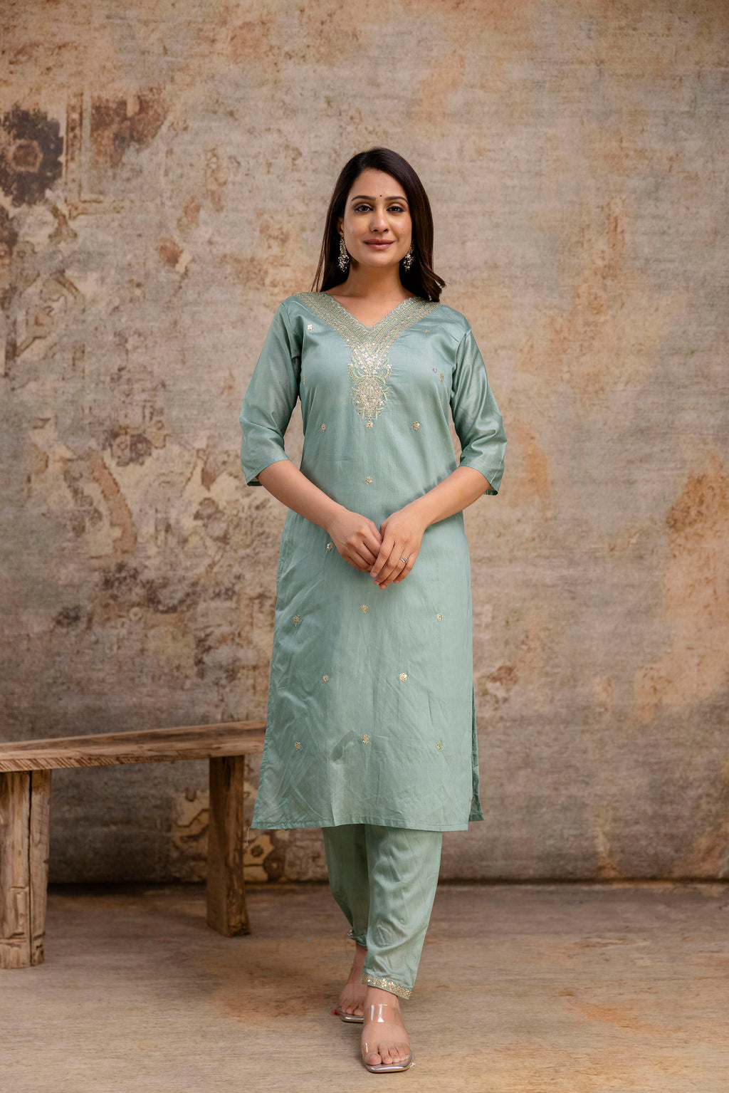 V-Neck Kurti with Codi Sequence