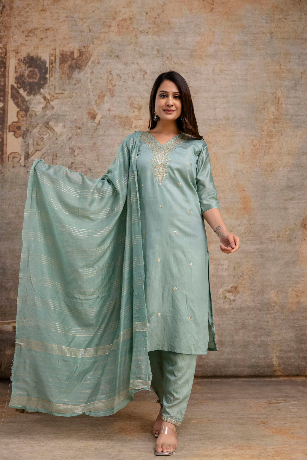V-Neck Kurti with Codi Sequence