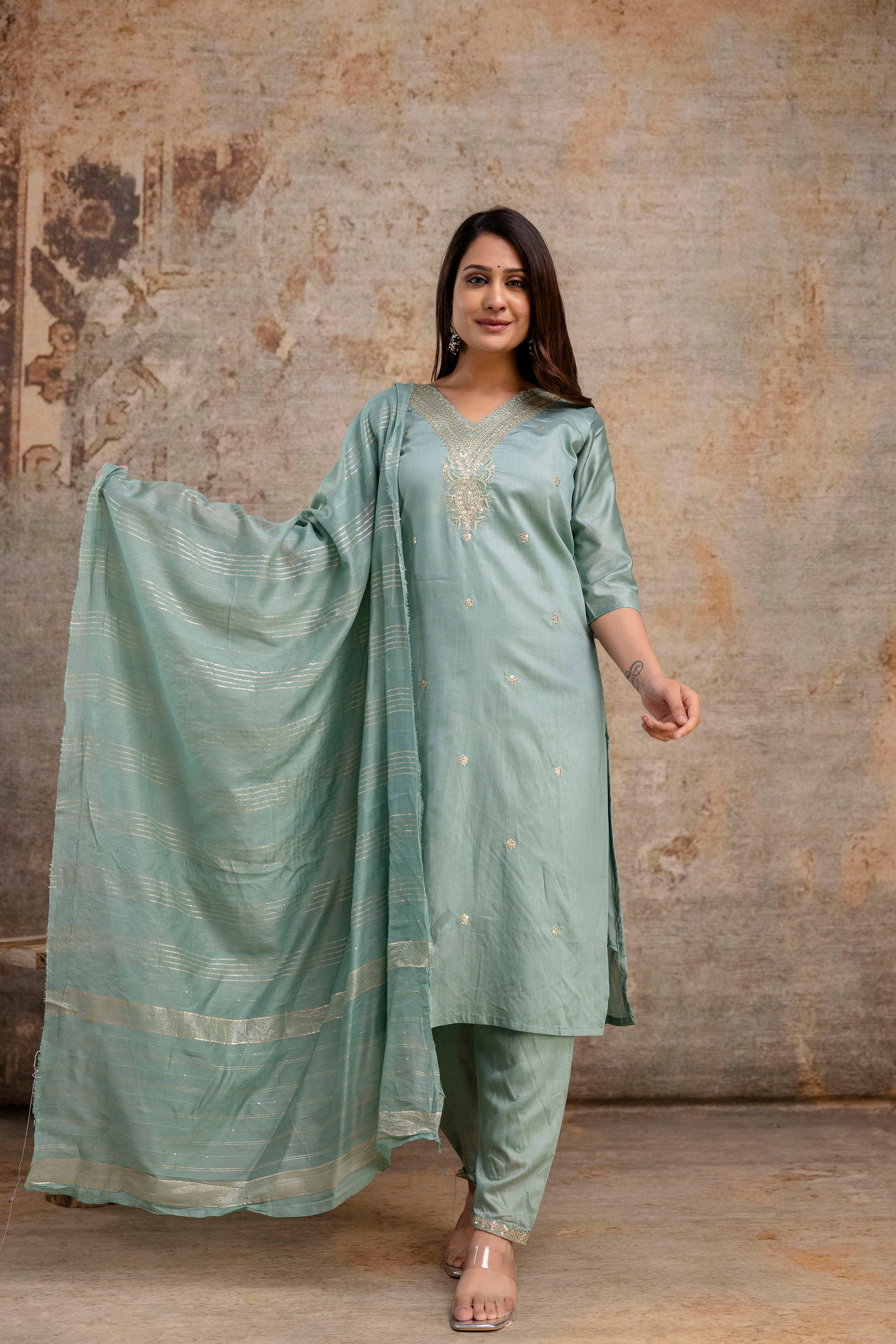 V-Neck Kurti with Codi Sequence