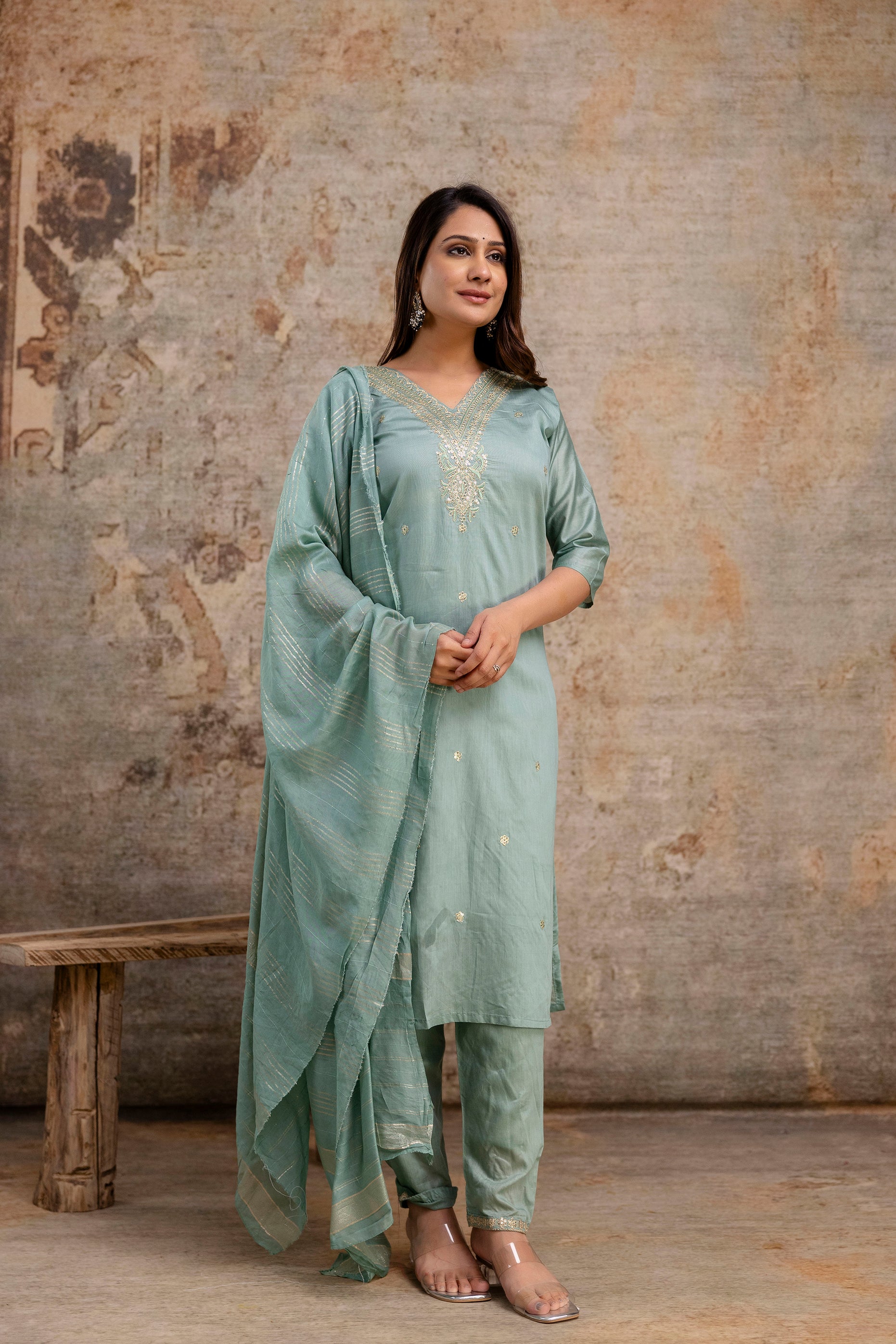 V-Neck Kurti with Codi Sequence