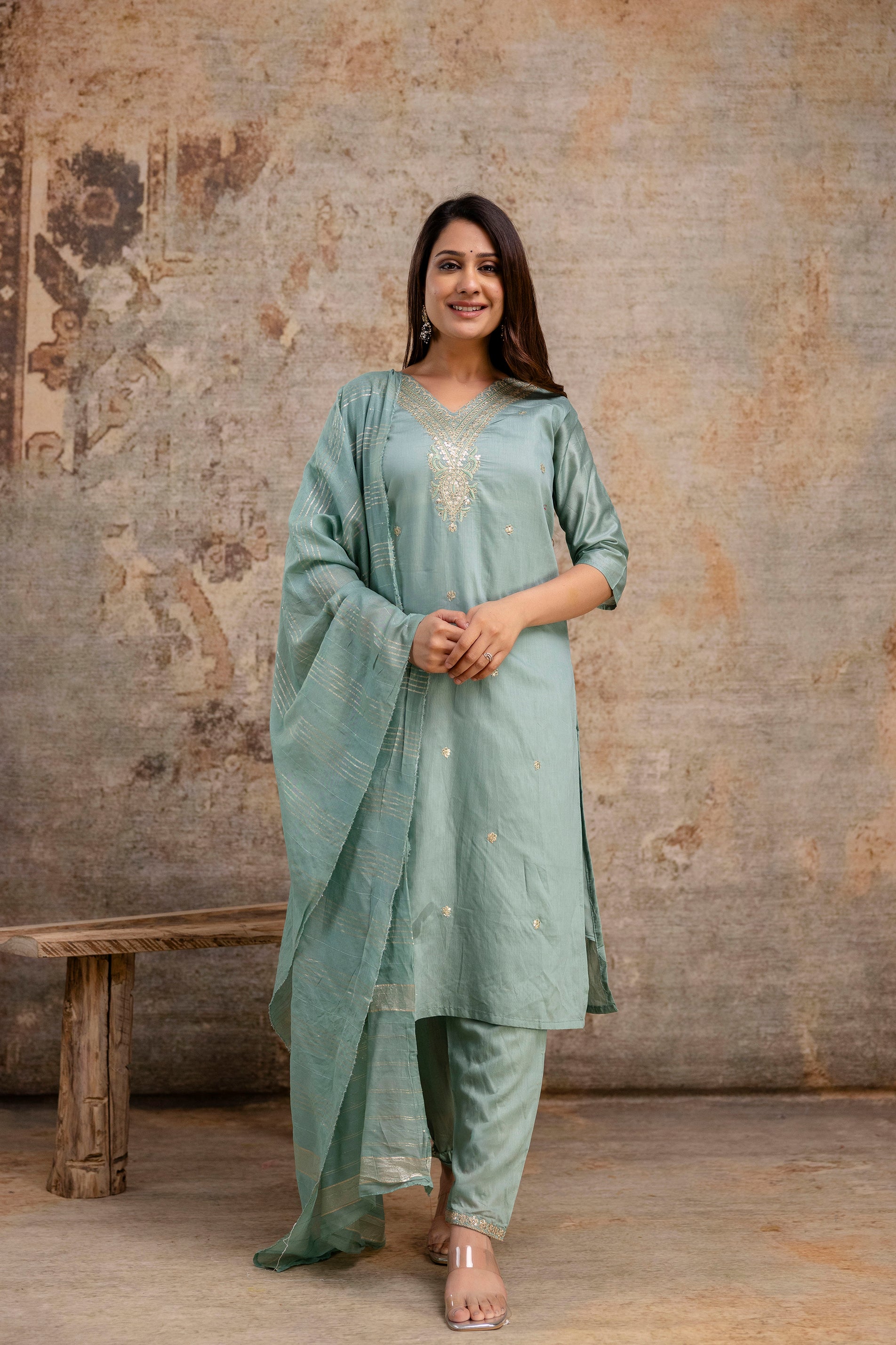 V-Neck Kurti with Codi Sequence