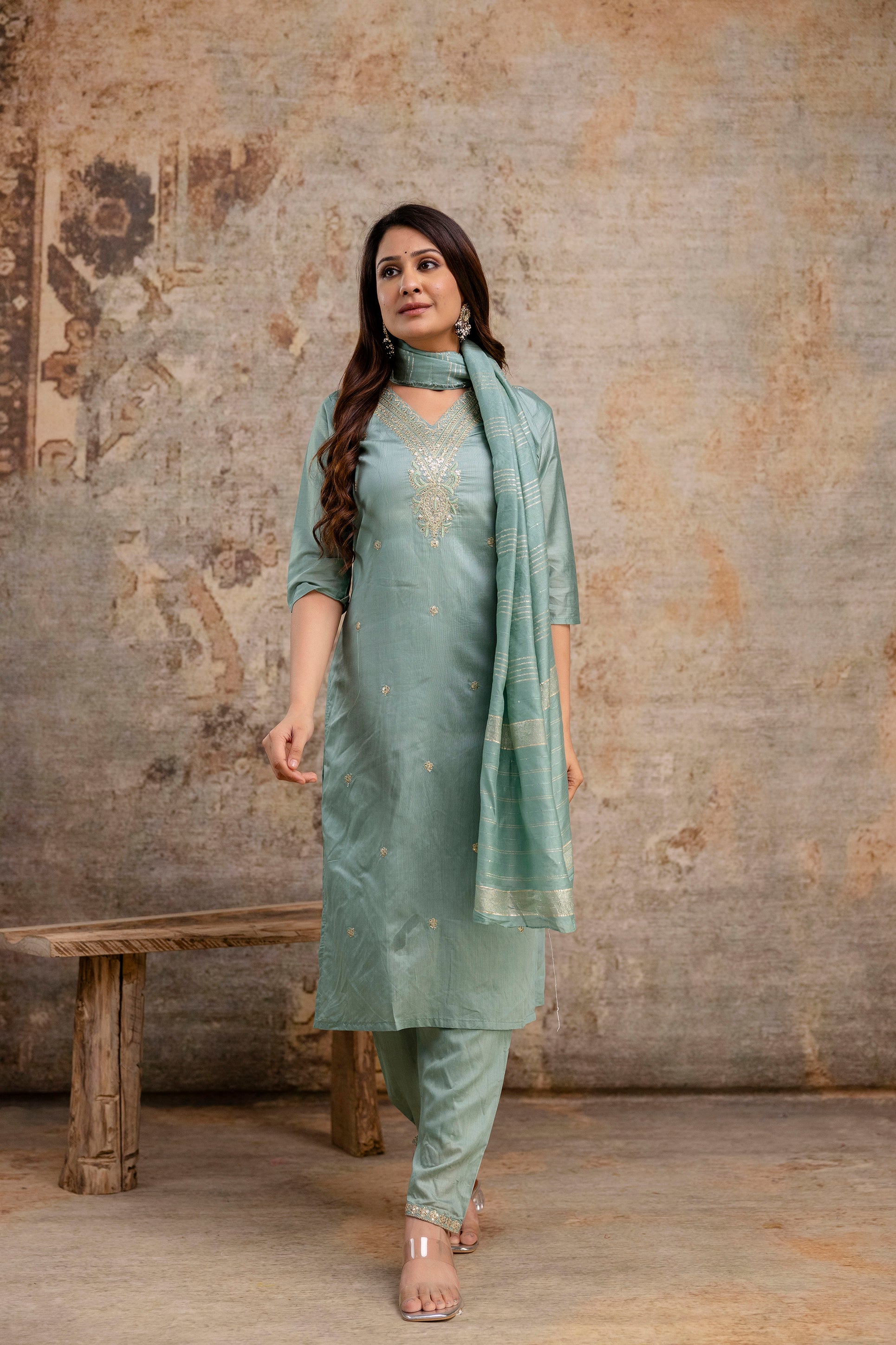 V-Neck Kurti with Codi Sequence