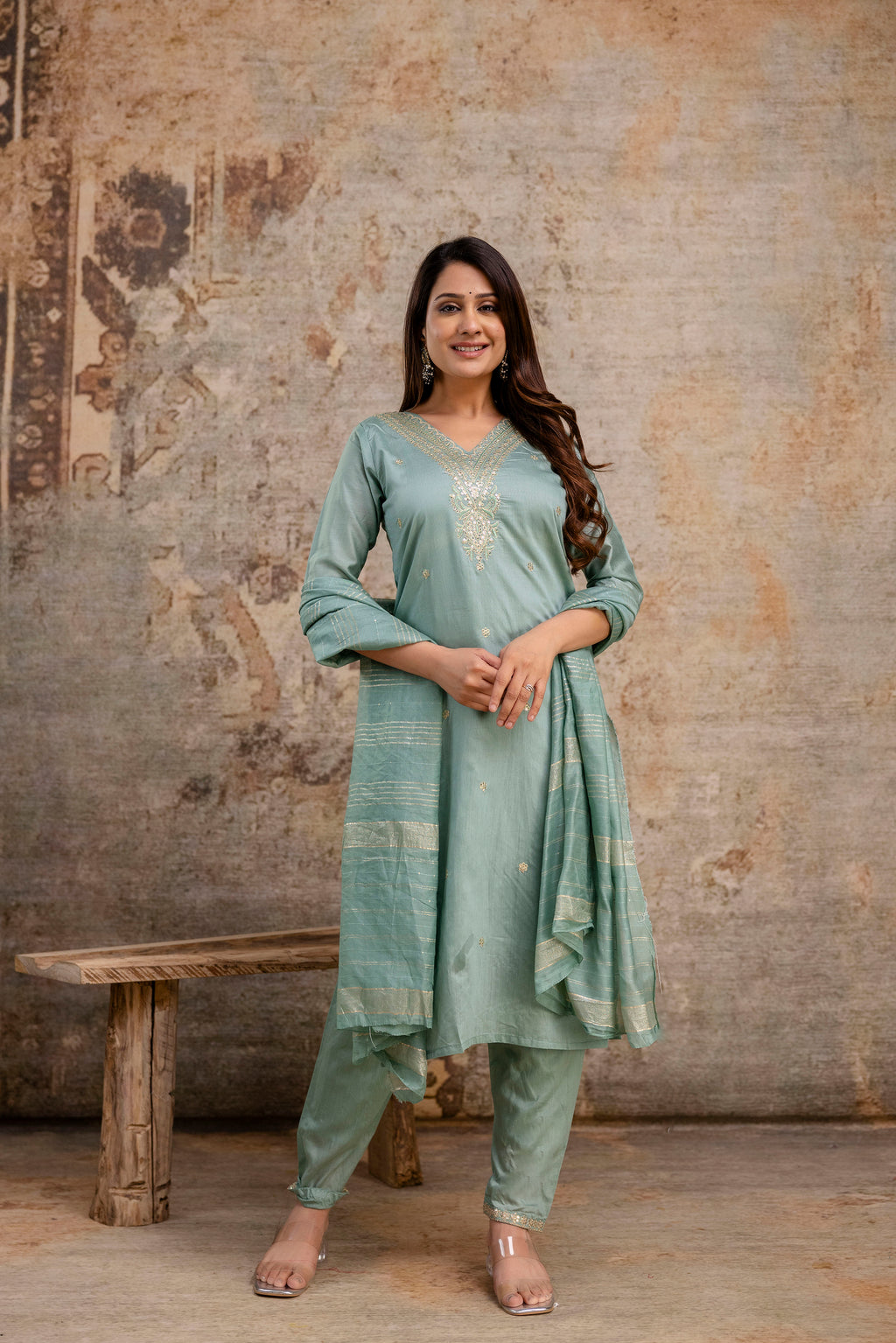V-Neck Kurti with Codi Sequence