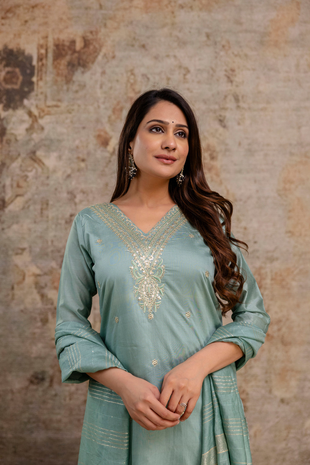 V-Neck Kurti with Codi Sequence