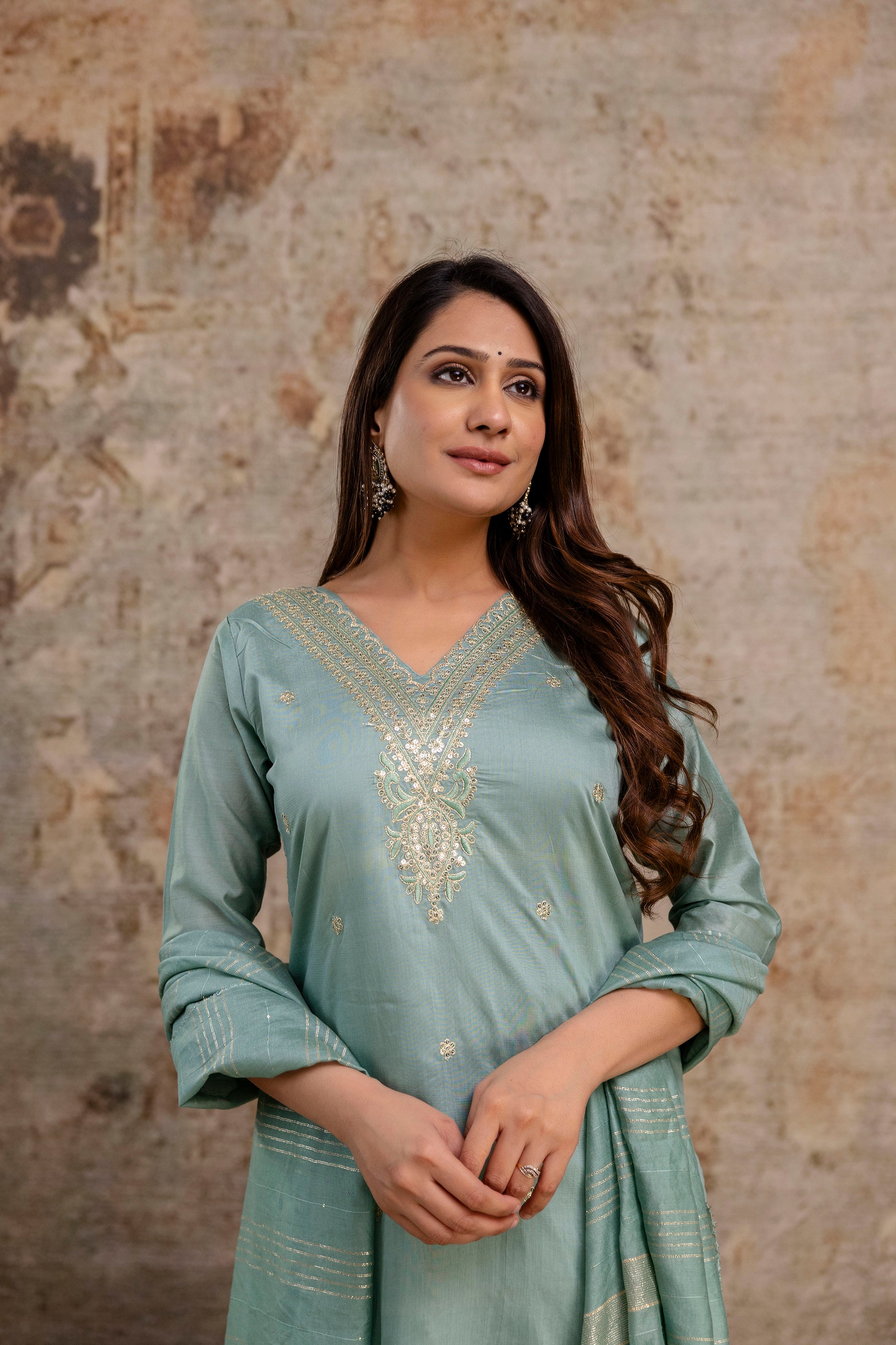 V-Neck Kurti with Codi Sequence