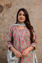Resham Printed V-Neck Kurti