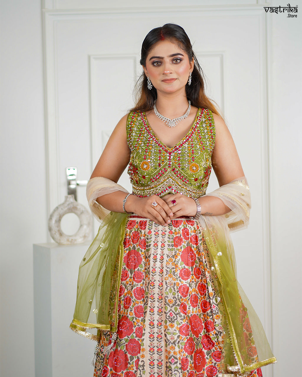 Fawn Silk & Khadi Silk Crop Top Set