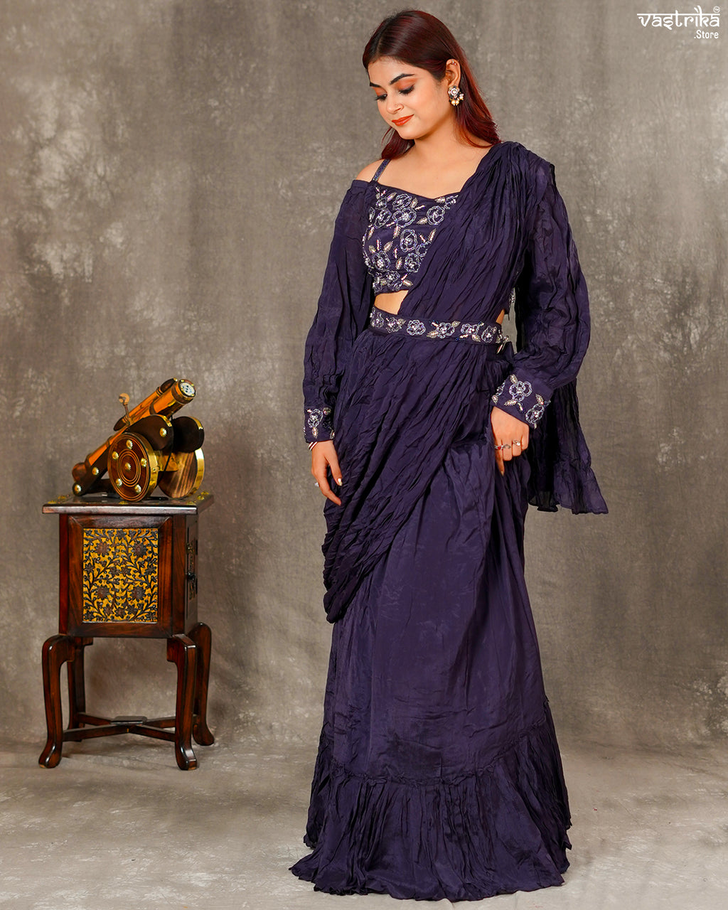 Dark Purple Chiffon Skirt Saree Set