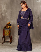 Dark Purple Chiffon Skirt Saree Set