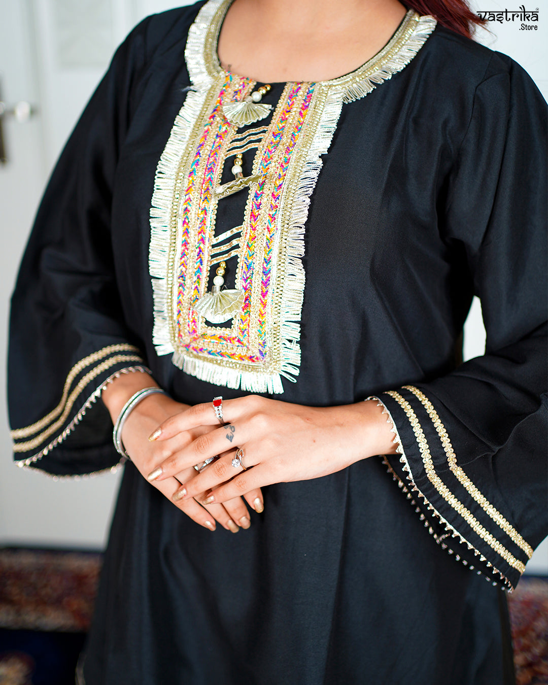 Black Roman Silk Signature Kurti Set