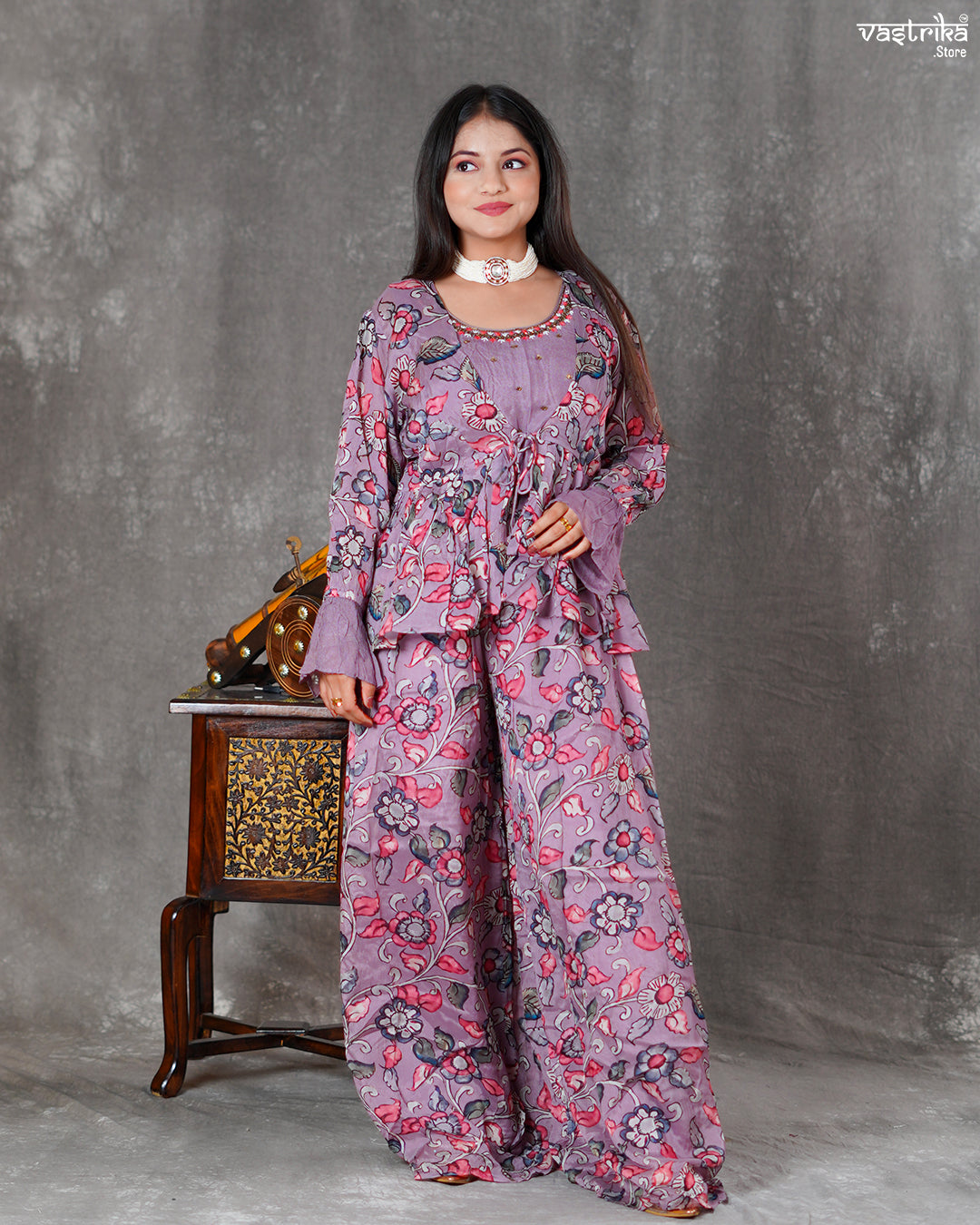 Purple Chinon Silk Layered Coord Set