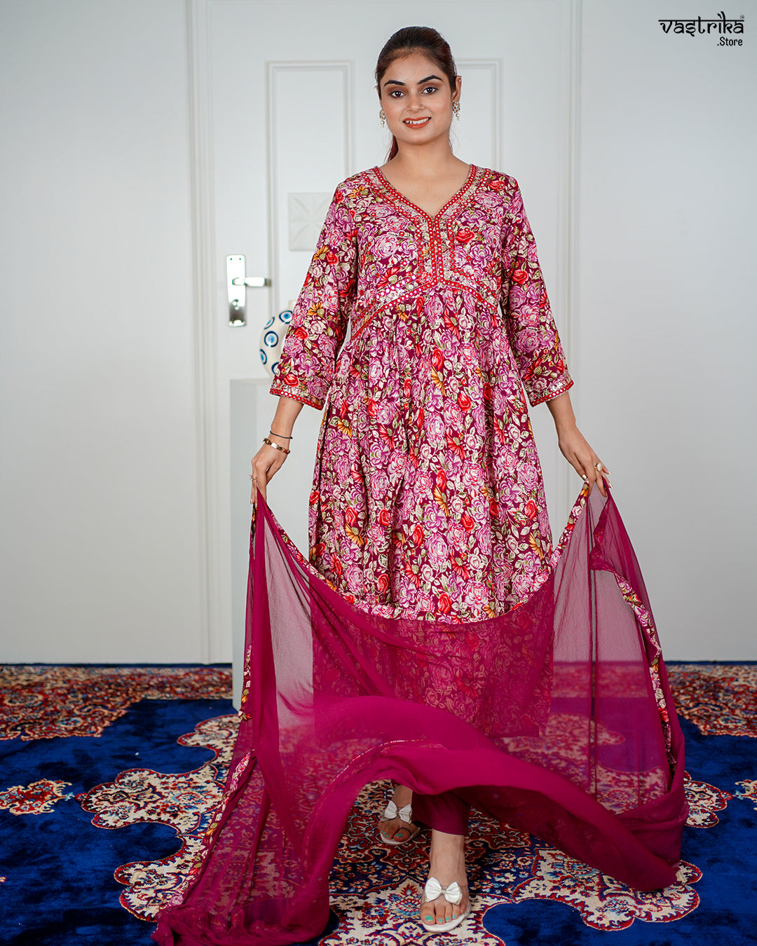 Wine Aalia Flare Frock Set