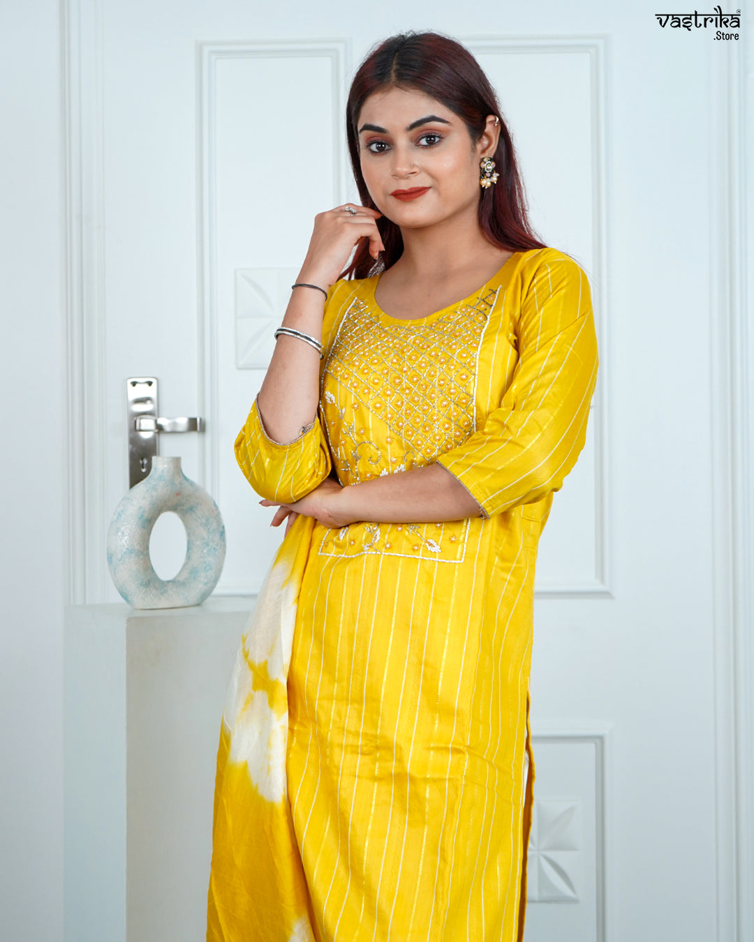 Yellow Chanderi Silk Kurti Set
