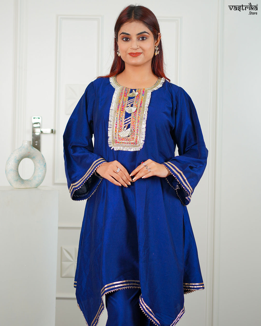 Blue Roman Silk Kurti Set