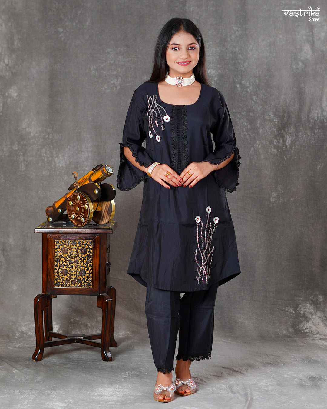 Black Roman Silk Coord Set