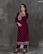 Round Neck Kurti Set with Jaal Dupatt