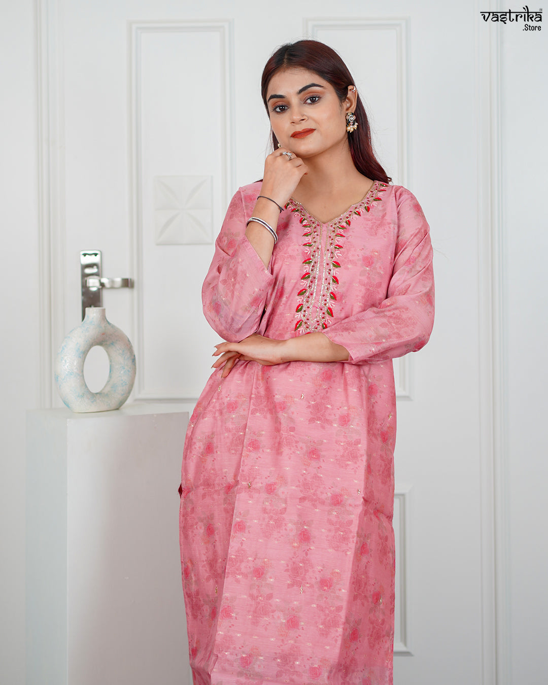 Gajri Chanderi Silk Kurti Set