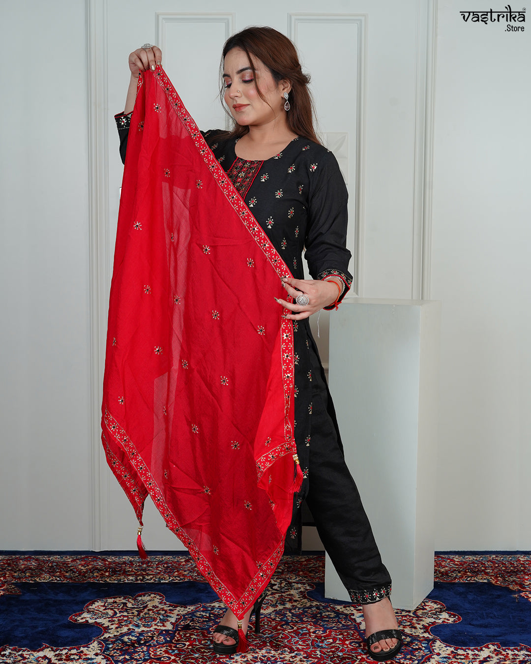 Silk Kurti Set with Jari & Sequin Work
