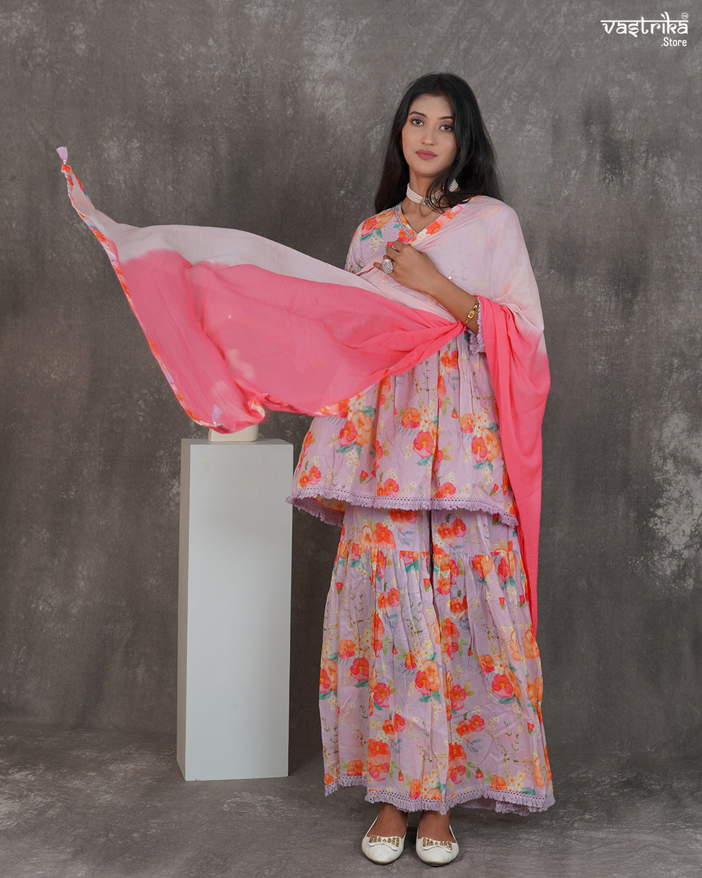 Alia-Cut Kurti & Printed Sharara Set