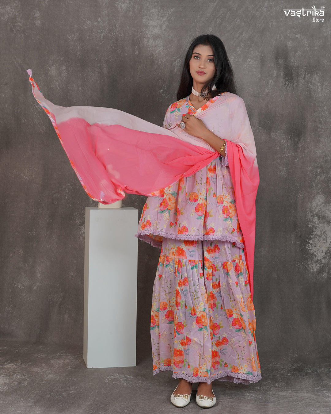 Alia-Cut Kurti & Printed Sharara Set