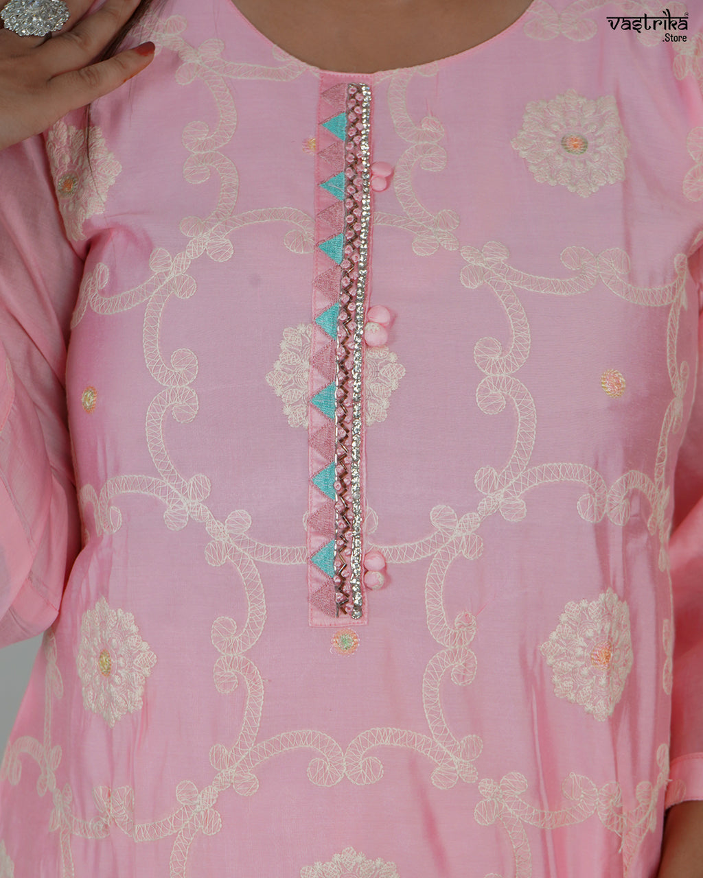 Round-Neck Kurti with Hand Embroidery