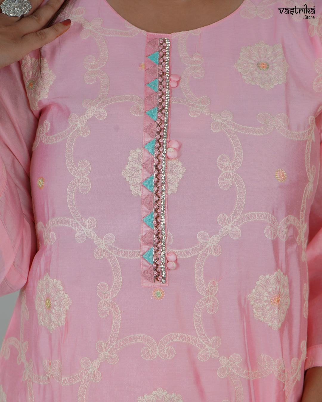 Round-Neck Kurti with Hand Embroidery