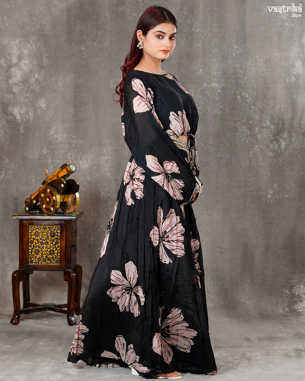 Black Chiffon Digital Print Skirt Set
