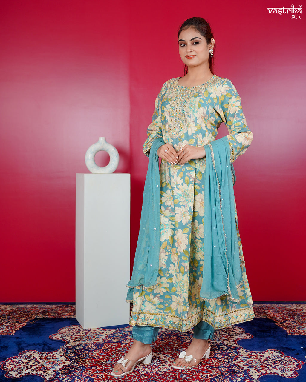 Firozi Maslin Frock Set