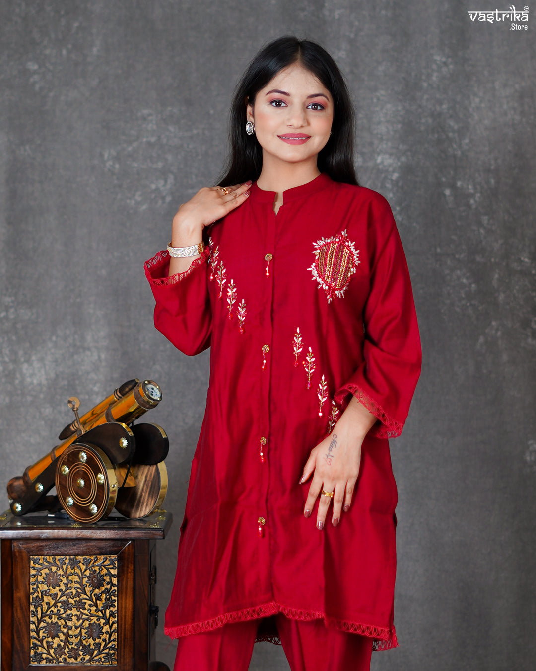 Maroon Silk Coord Set
